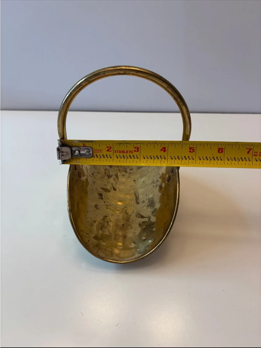 Vintage footed hammered brass mini basket/ mini log holder